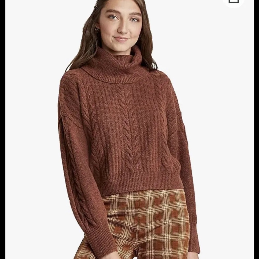 Wild fable cropped turtle neck sweater in brown size small